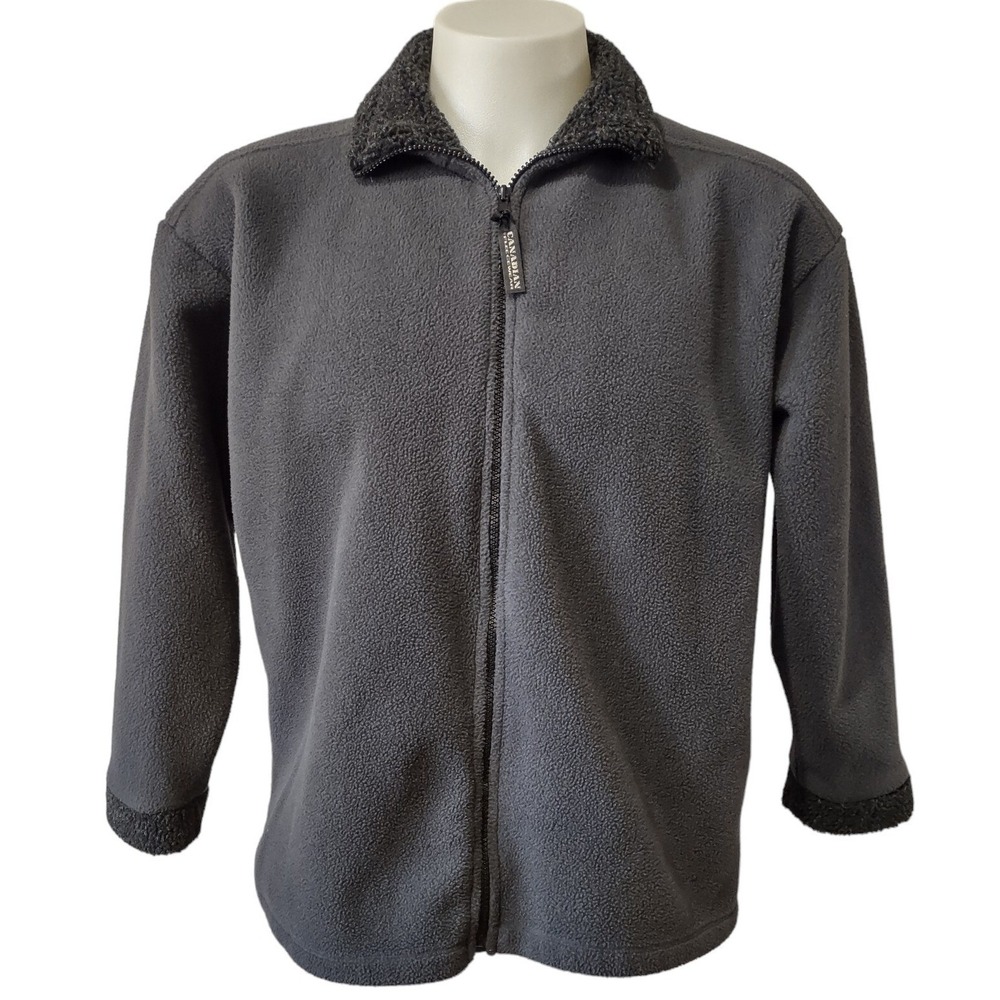 Canadian Fleece Wear Jacket Size Small Mens Fleece Collar Charcoal Gray Full Zip